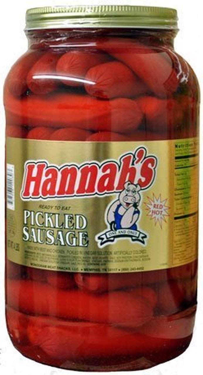 Hannah&#39;s Hot Pickled Sausage 39 ct. Gallon Jar