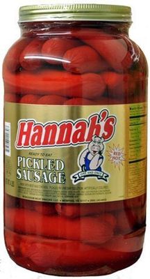 Hannah&#39;s Hot Pickled Sausage 39 ct. Gallon Jar