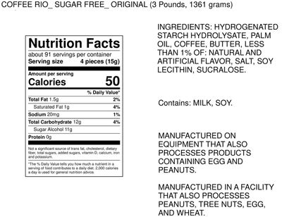 Coffee Rio Sugar-Free Coffee Rio Coffee Bulk Candy, 3 Pound Bag Individually Wrapped Sugar-Free Coffee Candy, Kosher Candy (Sugar-Free Original)