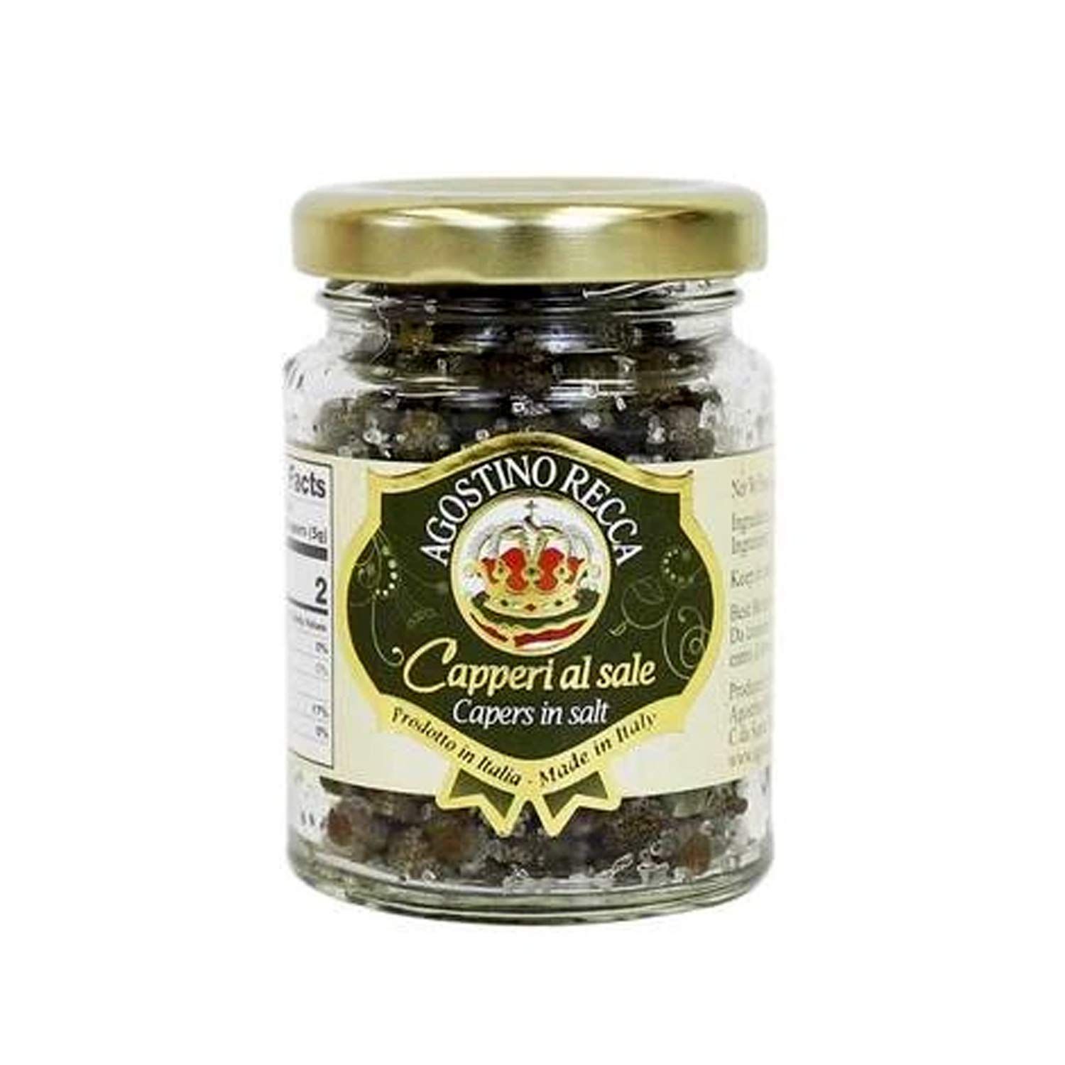 Agostino Recca Capers in Sea Salt - Pickled Capers Best for Sauces, Meats, &amp; Garnishes (2.2 oz)