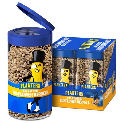 PLANTERS Pop &amp; Pour Dry Roasted Sunflower Seeds, Road Trip Snack, Plant-Based Protein, Snacks on the Go, After School Snack, Sport Snack, Bulk Nuts, Kosher, 5.85oz Jar (4 Count)