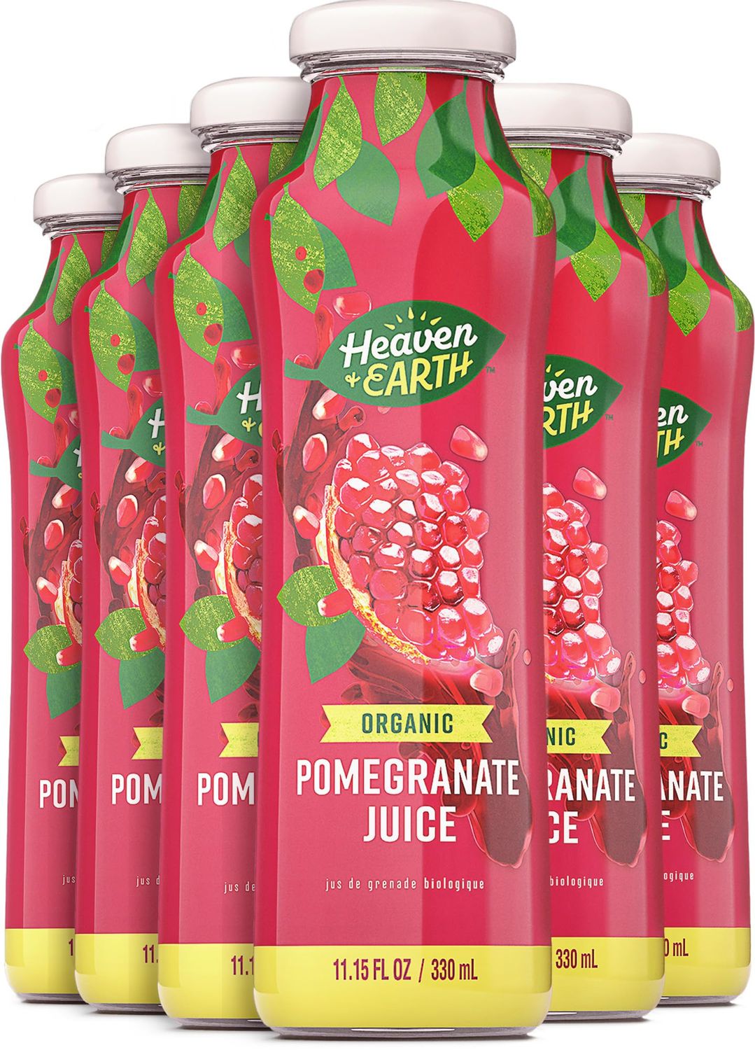 Heaven &amp; Earth 100% Pure Organic Pomegranate Juice 11.15oz (6 Pack), NO Concentrate! Cold Pressed, Non GMO Verified, No Sugar Added, No Preservatives