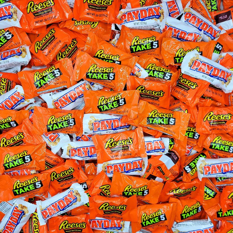 ReesesTake5, Peanut Butter Cup and Payday - Snack Size Peanut Butter Variety Halloween Assortment, Chocolate Candy Bars, Bulk Pack - 2 Pound (Pack of 1)