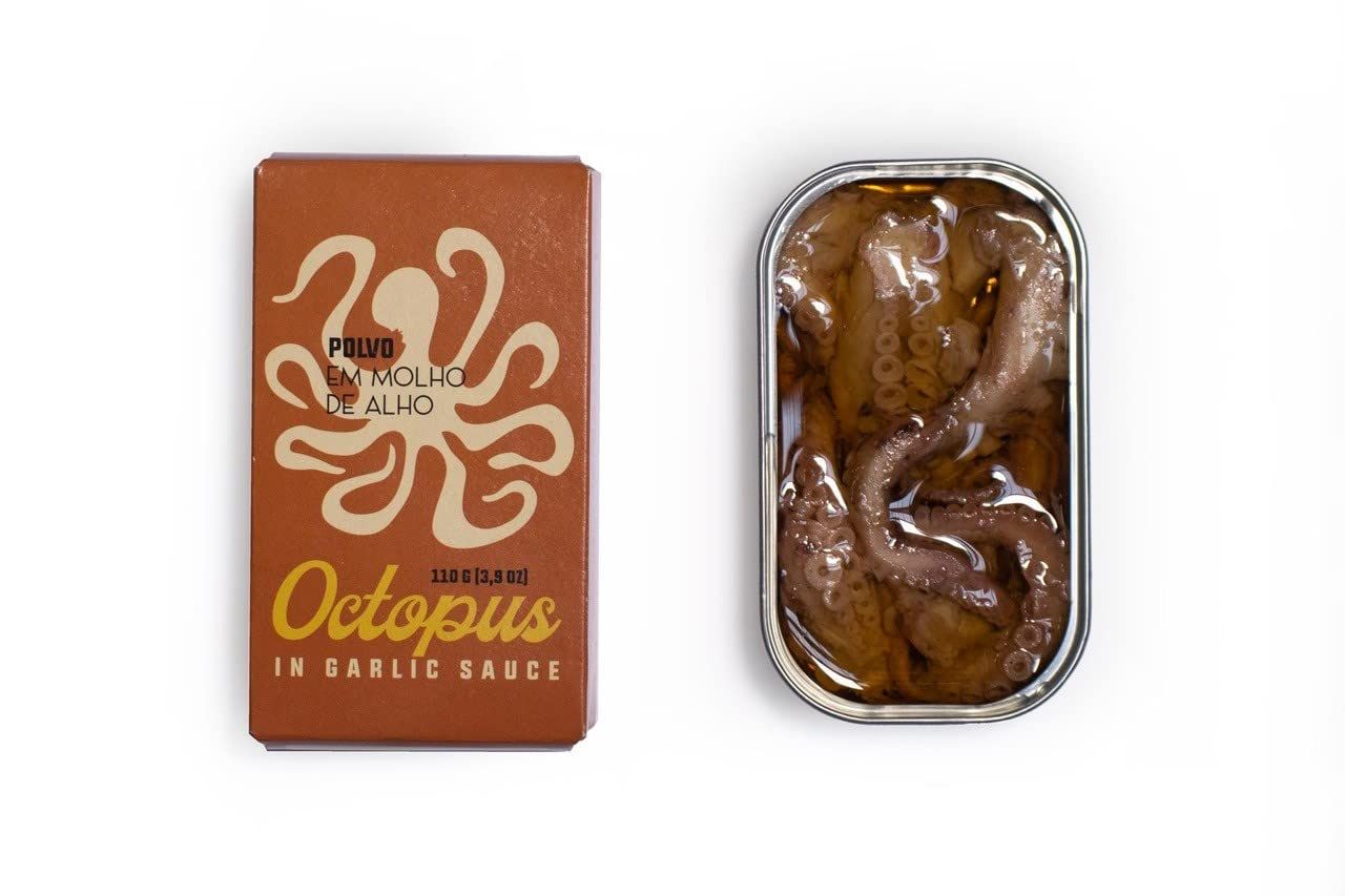 Spanish Octopus Canned in Garlic Sauce | Wild Caught, B Vitamins, Omega-3 | Tinned Seafood by Ati Manel | 1 x110g Can