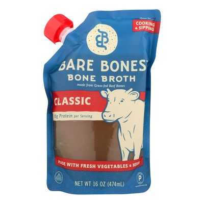 Beef Bone Broth by Bare Bones - Grass-fed, Organic, Beef Bone Broth, Protein-rich, 1 Pound (Pack of 6)