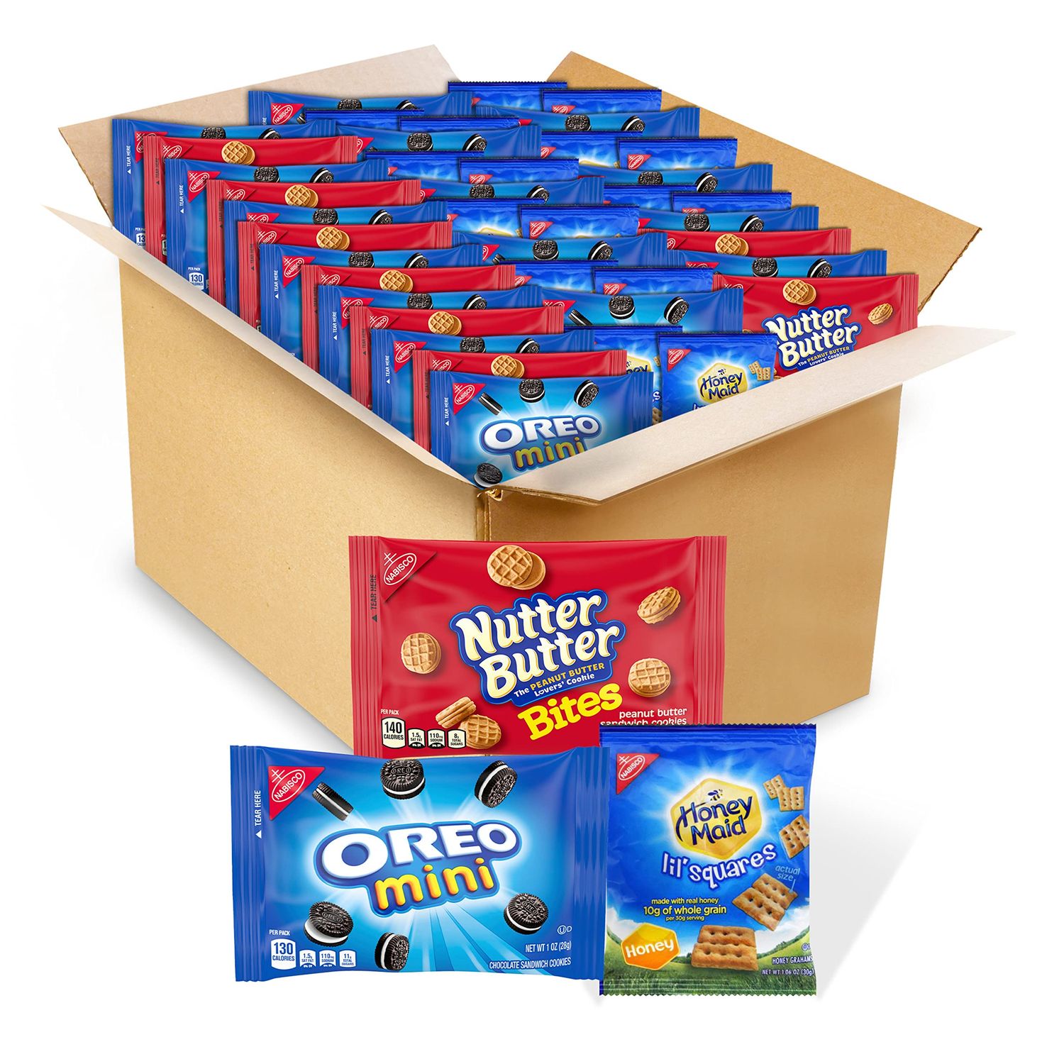 OREO Mini, Nutter Butter Bites &amp; Honey Maid Lil Squares Honey Graham Crackers Cookie Variety Pack, 40 Snack Packs