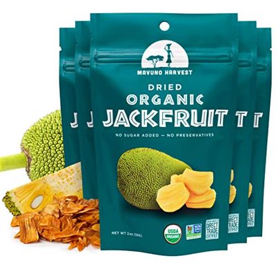 Mavuno Harvest Jackfruit Dried Fruit Snacks | Unsweetened Organic Dried Jackfruit Chips | Gluten Free Healthy Snacks for Kids and Adults | Vegan, Non GMO, Direct Trade | 2 Ounce, Pack of 6