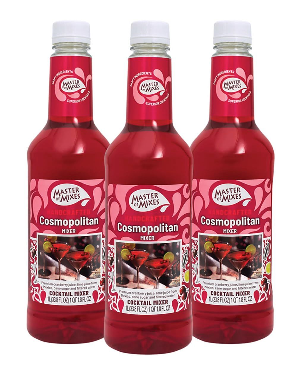 Master of Mixes Cosmopolitan Drink Mix, Ready To Use, 1 Liter Bottle (33.8 Fl Oz), Pack of 3