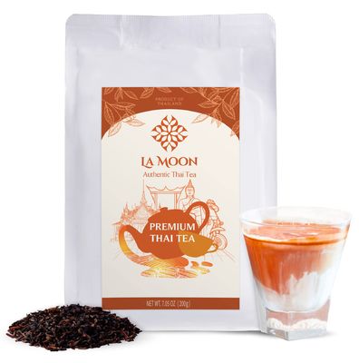 LA MOON TEA Premium Thai Tea Mix Powder - Assam Loose Leaf Tea Blend From Thailand for Original Hot or Iced Thai Tea Taste - Ideal for Bubble Tea &amp; Milk Tea, 7.05 oz