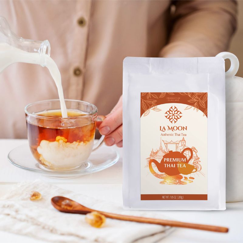 LA MOON TEA Premium Thai Tea Mix Powder - Assam Loose Leaf Tea Blend From Thailand for Original Hot or Iced Thai Tea Taste - Ideal for Bubble Tea &amp; Milk Tea, 7.05 oz