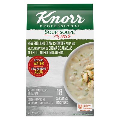 Knorr Professional Soup du Jour New England Clam Chowder Soup Mix No added MSG, 0g Trans Fat per Serving, Just Add Water, 27 oz, Pack of 4