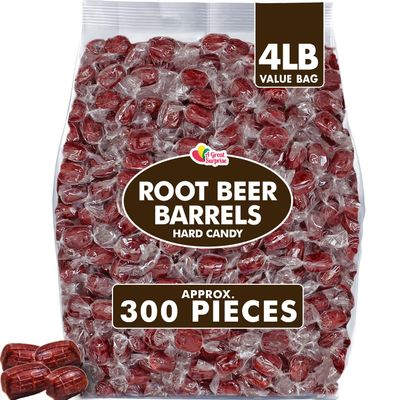 Root Beer Barrels - 4 Pounds - Root Beer Hard Candy - Old Fashion Candy - Brown Hard Candy - Individually Wrapped Bulk Candies - Candy Drops