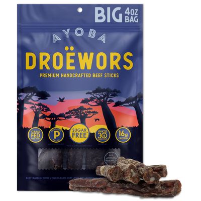 Ayoba Droewors Grass Fed Beef Paleo Sticks (4 Ounce, Pack of 1) Keto Friendly, Air-Dried Grass Fed Beef Snack - Gluten Free, Nitrate Free, No Sugar, Meat Snacks