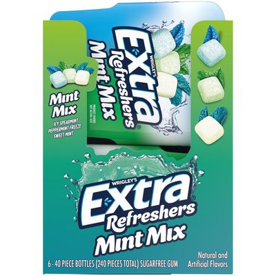 EXTRA Refreshers Mint Mix Gum, 3.21-Ounce 40-Piece Bottle (Pack of 6)
