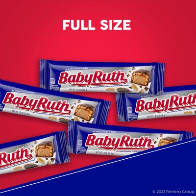 Baby Ruth, Chocolatey, Peanut, Caramel, Nougat, Full Size Individually Wrapped Candy Bars, 1.9 oz each, Bulk 24 Pack