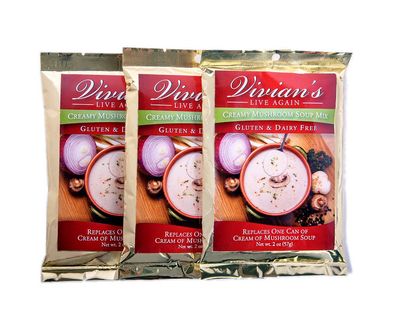 Vivian&#39;s Live Again Gluten Free Cream of Mushroom Soup Mix - Dairy Free and Vegan, Shelf Stable Mix for Delicious Creamy Mushroom Soup - 3 Pack