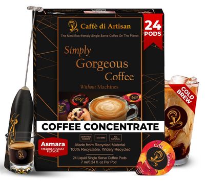 Asmara  Frother Cold Brew Concentrate Instant 24 Coffee Pods Pure Rich Arabica Medium Roast Coffee Beans Syrup  Instant Coffee Concentrate Liquid Capsule From CaffÃƒÂ¨ Di Artisan