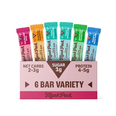 Munk Pack Chewy Granola Bars, Variety Pack - Low Sugar Snacks with 5g Protein, 1g Sugar with Allulose - Gluten Free &amp; Low Glycemic - 6 Count