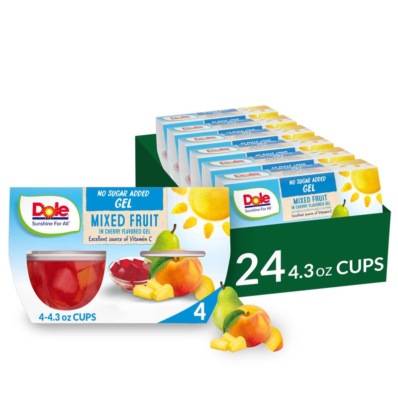 Dole Fruit Bowls Mixed Fruit in Cherry Flavored Gel Snacks, 4oz 24 Total Cups, Gluten &amp; Dairy Free, Bulk Lunch Snacks for Kids &amp; Adults