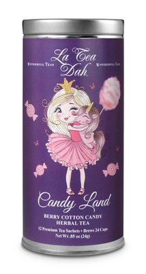 Berry Cotton Candy Childrens Tea by La Tea Dah | Caffeine Free Tea for Kids | Red Rooibos Tea w/Blueberry and Lavender | Unsweetened Dessert Tea | Candy Land Blueberry Tea (12 Decaf Tea Sachets)