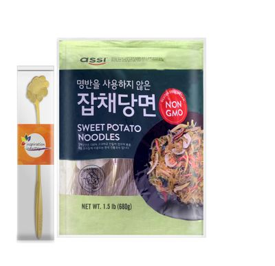 ASSI Japchae Sweet Potato Noodles, 1.5LB (680 g), With Inspiration Industry Coffee Spoon (1 PACK)