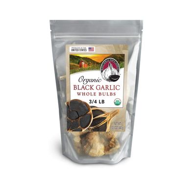 Black Garlic Organic American Whole Bulbs (12 Oz bag) Aged and Fermented 120 Days.