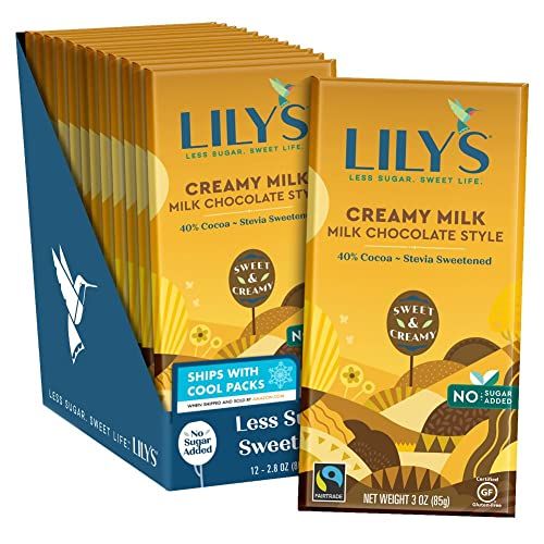 LILY&#39;S Milk Chocolate Style No Sugar Added, Sweets Bars, 3 oz (12 Count)