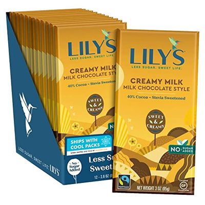 LILY&#39;S Milk Chocolate Style No Sugar Added, Sweets Bars, 3 oz (12 Count)