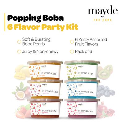 Mayde Bursting Popping Boba Pearls, Strawberry, Mango, Passion Fruit, Kiwi, Blueberry, Pomegranate - 6 Flavor Party Kit (490 gms, 6 pack)