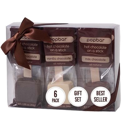 Popbar - Hot Chocolate Sticks - 6 Pack Variety Gift Pack Set Kit- 2 Dark, 2 Milk &amp; 2 Vanilla White. Ideal for Holidays, Valentine&#39;s Day, Birthdays, Thanksgiving, Christmas, Hanukkah, Cocoa Bomb Lovers