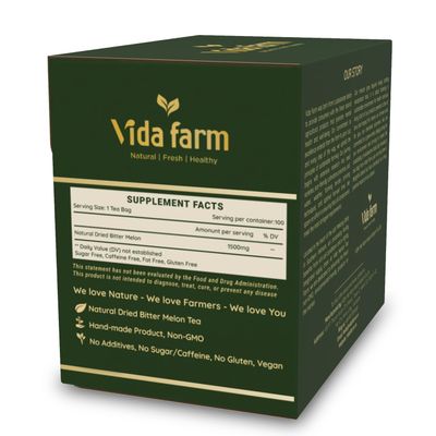 VIDA FARM 100 Premium Bitter Melon Tea Bags, Zero Sugar Tea, Handpicked, 100% Pure and Natural Dried Bitter Melon, Non-GMO, No Caffeine, Gluten-Free, Vegan
