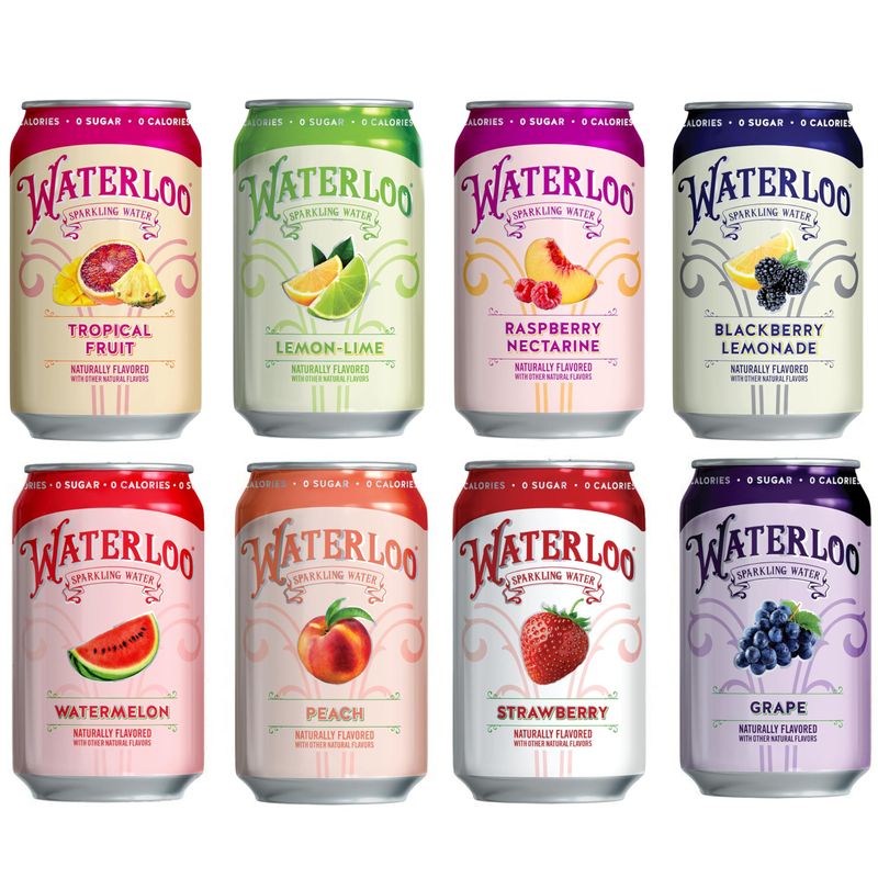 Waterloo Sparkling Fruit Flavored Water MultiFlavor Variety Pack  Zero Calorie  Zero Sugar  Zero Sodium  Zero Calories  Naturally flavored 12 Fl Oz with Fitluv packaging 8 Flavor Variety Pack of 24