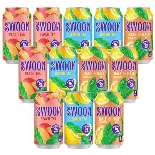 Swoon Iced Tea Variety Pack - Low Carb, Paleo-Friendly, Gluten-Free Keto Drink - Half + Half Iced Tea Lemonade, Peach Iced Tea, and Lemon Tea - 12 fl oz (Pack of 12)
