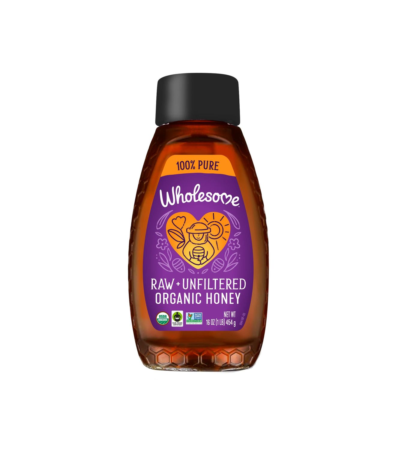 Wholesome Sweeteners 16-Ounce Organic Raw Unfiltered Honey Bottle, 100% Pure, Fair Trade Certified, Non GMO Project Verified, &amp; Gluten Free, 1 Pack