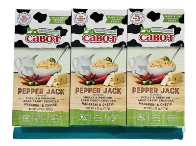 Cabot Macaroni &amp; Cheese Pepper Jack Bundle: Includes Three 6.25 oz Boxes of Cabot Pepper Jack Flavored Shells &amp; Premium Aged Cabot Cheddar Macaroni &amp; Cheese along with a Reusable Leftover Bag