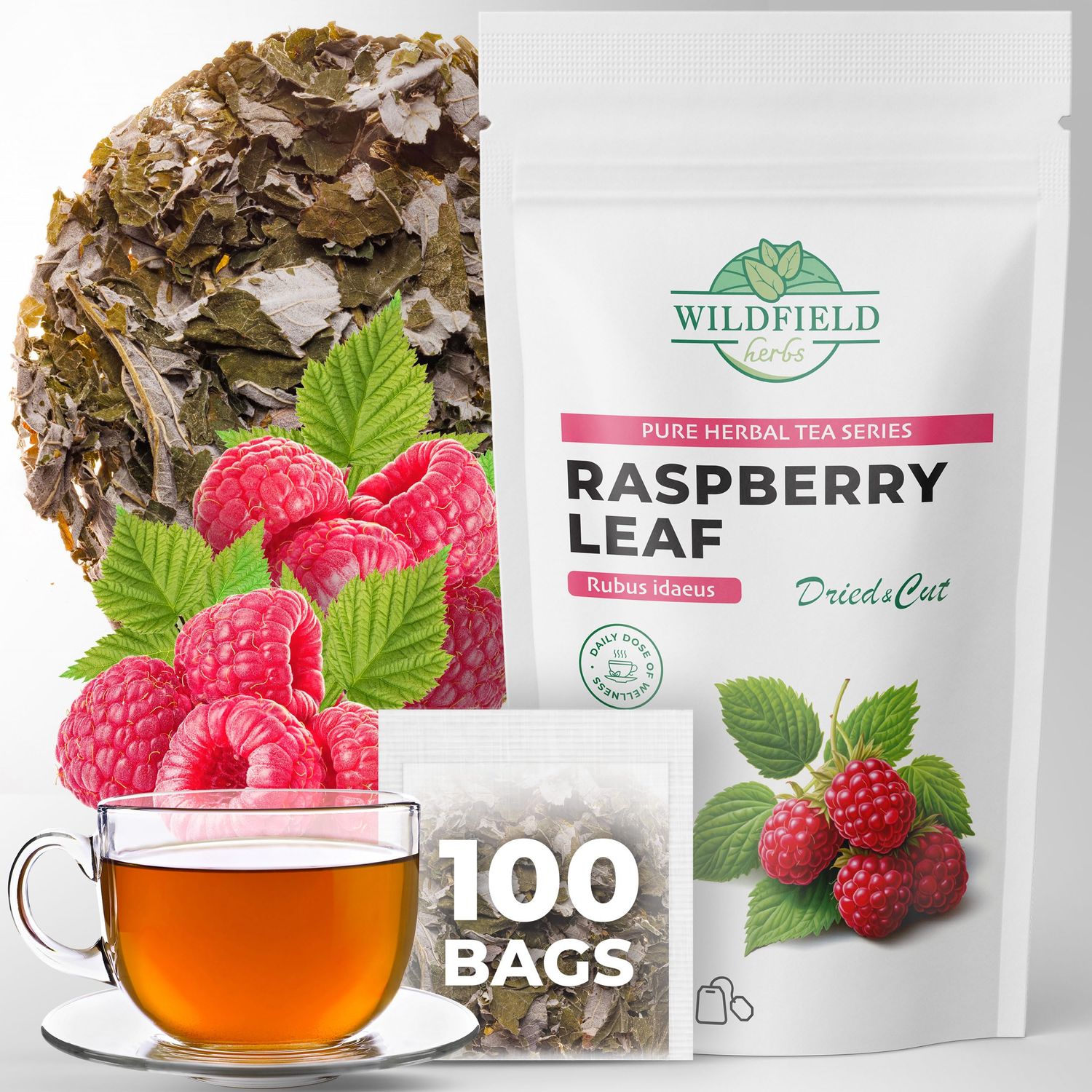 100 Bags Raspberry Leaf Tea Rasberry Leaf Herbs (Rubus idaeus folium) - 100 Count 1.5g Tea Bags Rasberry Leave Tea Hojas de frambuesa