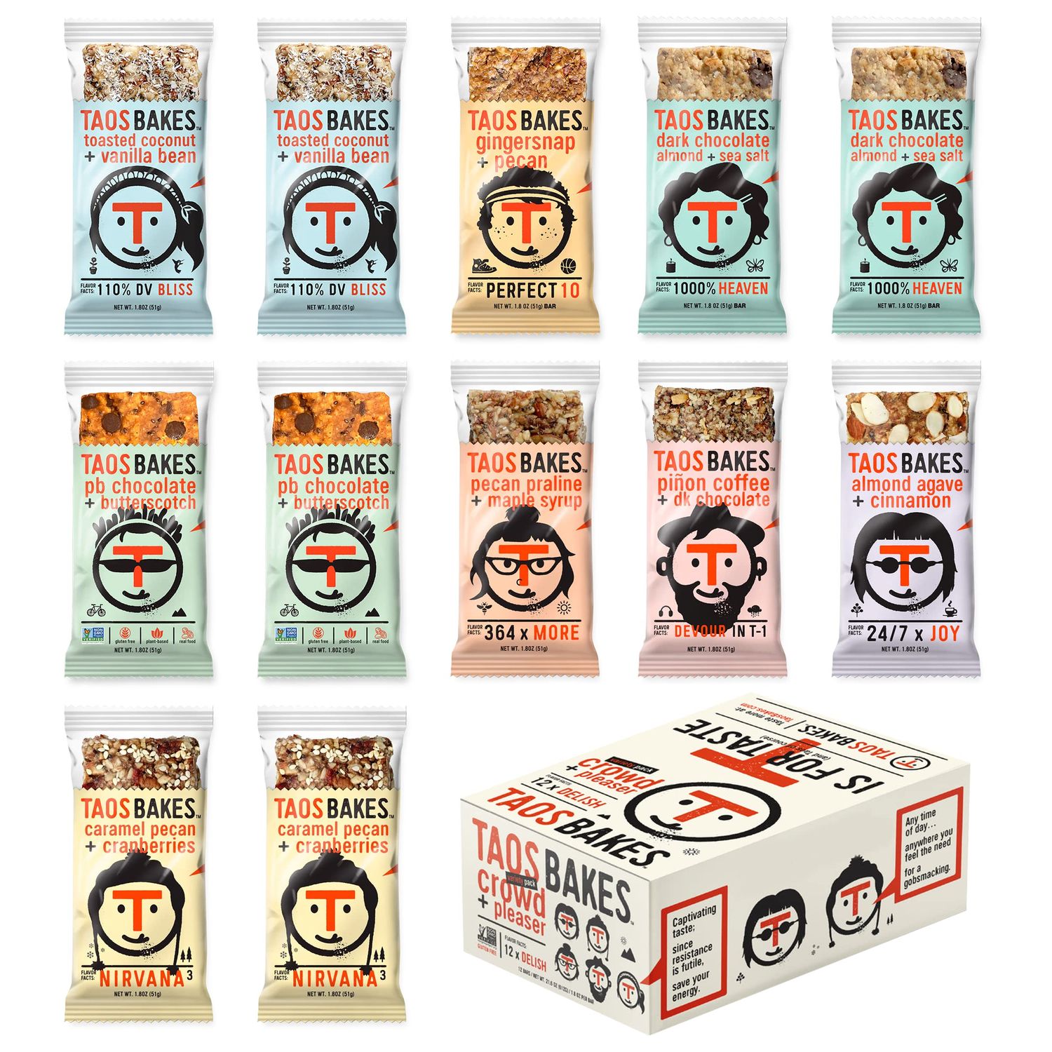Taos Bakes - Variety Pack - Breakfast Bars - High Protein and High Fiber packed Granola Bars - Gluten Free &amp; Non-GMO - Healthy Snacks for Adults &amp; Kids - Trail Mix Bars - 12 Pack, 1.8oz Bars