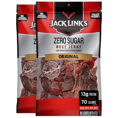 Jack Link&#39;s Beef Jerky, Zero Sugar, Paleo Friendly Snack with No Artificial Sweeteners, 13g of Protein and 70 Calories Per Serving, No Sugar Everyday Snack, 7.3 oz (Pack of 2)