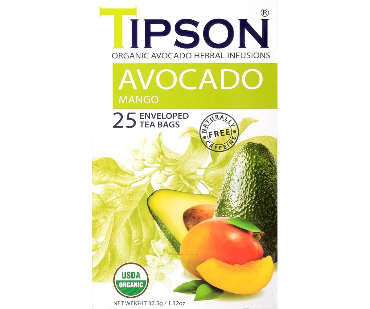 Tipson Organic Avocado Herbal Infusions - Avocado Mango - Caffeine Free, Non GMO, Gluten Free, Kosher - 25 Tea Bags (Pack of 1)