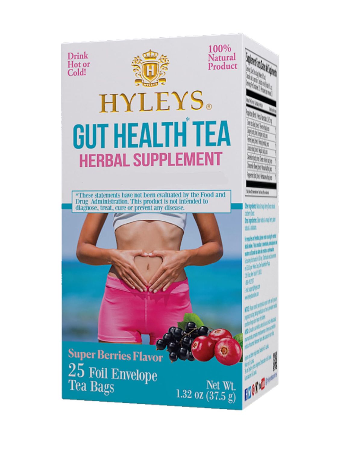 Hyleys Gut Health Super Berries Tea - Natural Digestive Support with Premium Green Tea Blend - 25 Tea Bags