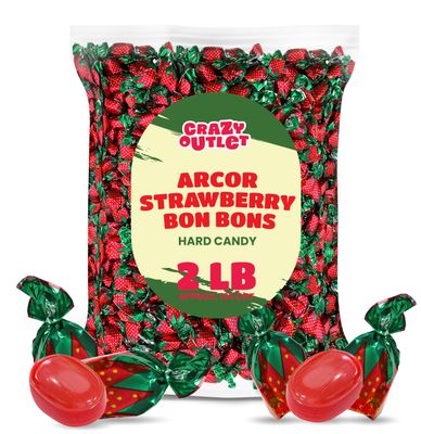 Arcor Strawberry Bon Bons Filled Hard Candy - Bulk Pack 2 Pounds (About 130 Count) - Classic Sweets