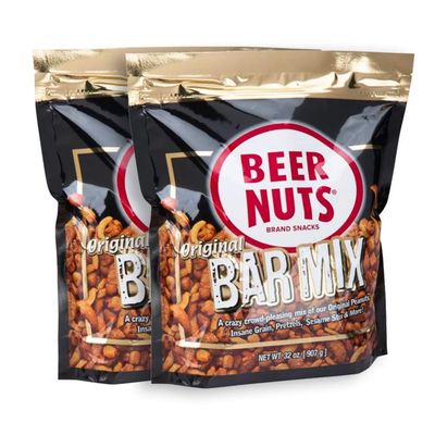 BEER NUTS Original Bar Mix - Crunchy Party Pretzels, Cheese Sticks, Sesame Sticks, Roasted Corn Nuts, &amp; Original Roasted Sweet Glazed Peanuts - Snack Chips Alternative - 32 oz Resealable Bag (2 Pack)