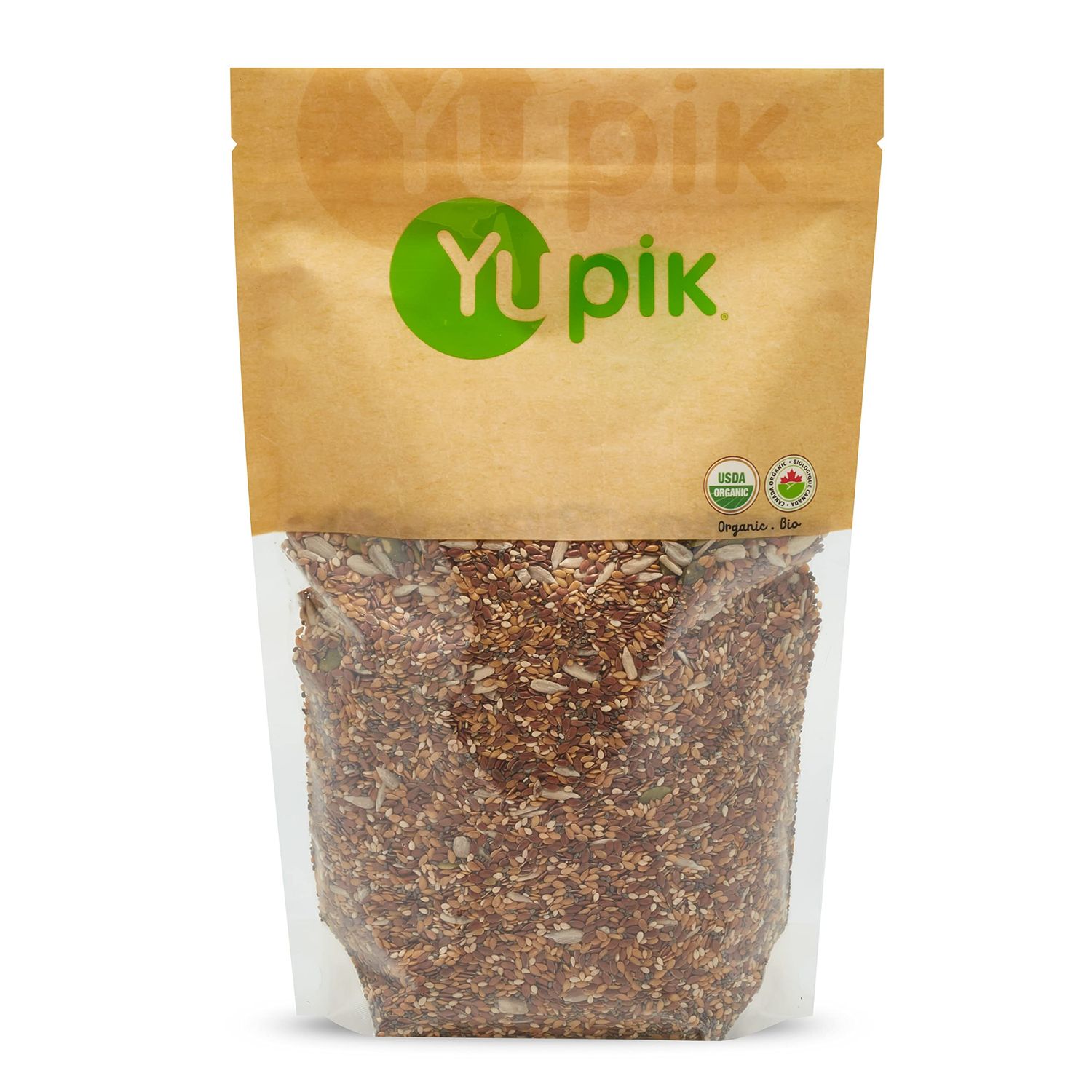 Yupik Organic Super 6 Seeds Mix, 2.2 lb, GMO-Free, Kosher, Vegan, Rich in Fiber, Nutritious Raw Snack &amp; Topping, With Brown &amp; Golden Flax Seeds, Sunflower, Sesame, Chia &amp; Pumpkin Seeds