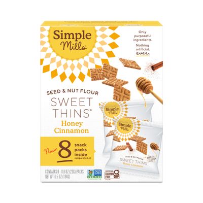 Simple Mills Snack Packs Honey Cinnamon Seed &amp; Nut Flour Sweet Thins, Paleo Friendly &amp; Delicious Sweet Thin Cookies, Good for Snacks, Nutrient Dense, 8 Pack (Pack of 1)