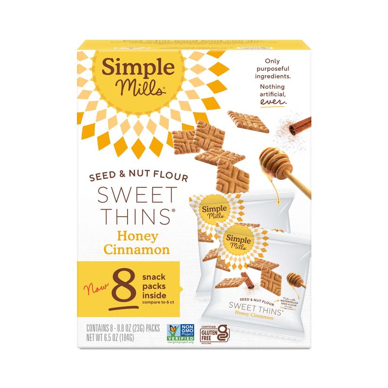 Simple Mills Snack Packs Honey Cinnamon Seed &amp; Nut Flour Sweet Thins, Paleo Friendly &amp; Delicious Sweet Thin Cookies, Good for Snacks, Nutrient Dense, 8 Pack (Pack of 1)