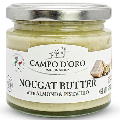 Pistachio and Almond Nougat Butter Spreadable Pistachio and Almond Torrone Cream Crema di Torroncino 635oz  180 g Product of Italy made in Sicily NONGMO Gluten Free Palm Oil Free Campo DOro