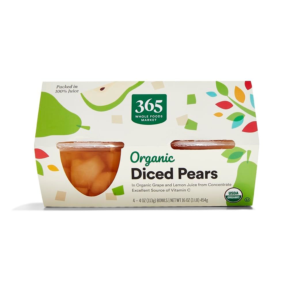 365 by Whole Foods Market, Pears Diced Organic 4 Count, 16 Ounce