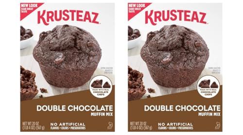 Krusteaz Muffin Mix, Double Chocolate Muffin Mix, Made with Real Chocolate Chips &amp; No Artificial Flavors, Colors or Preservatives, 20 OZ Box (Pack of 2)