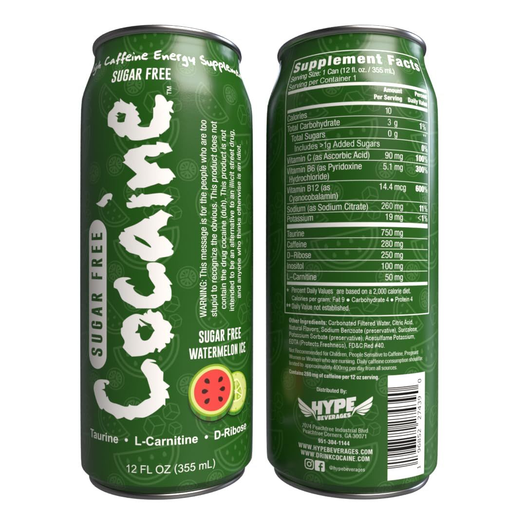 New Cocaine Energy Drinks 12 ounce cans 12 packs (Ice Watermelon)