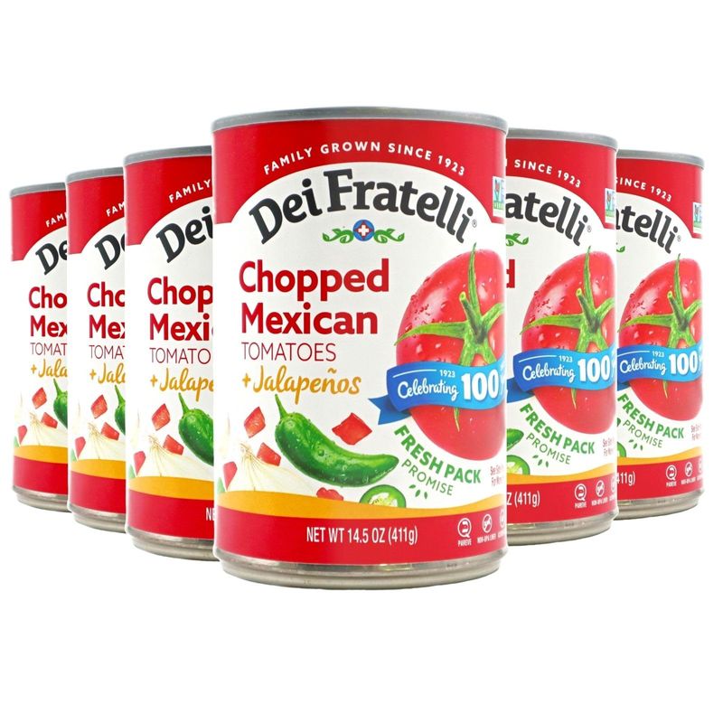 Dei Fratelli Chopped Mexican Tomatoes with Jalapenos (14.5 oz. Cans, 6 pack) - Vine-Ripened - Non GMO, Gluten-Free